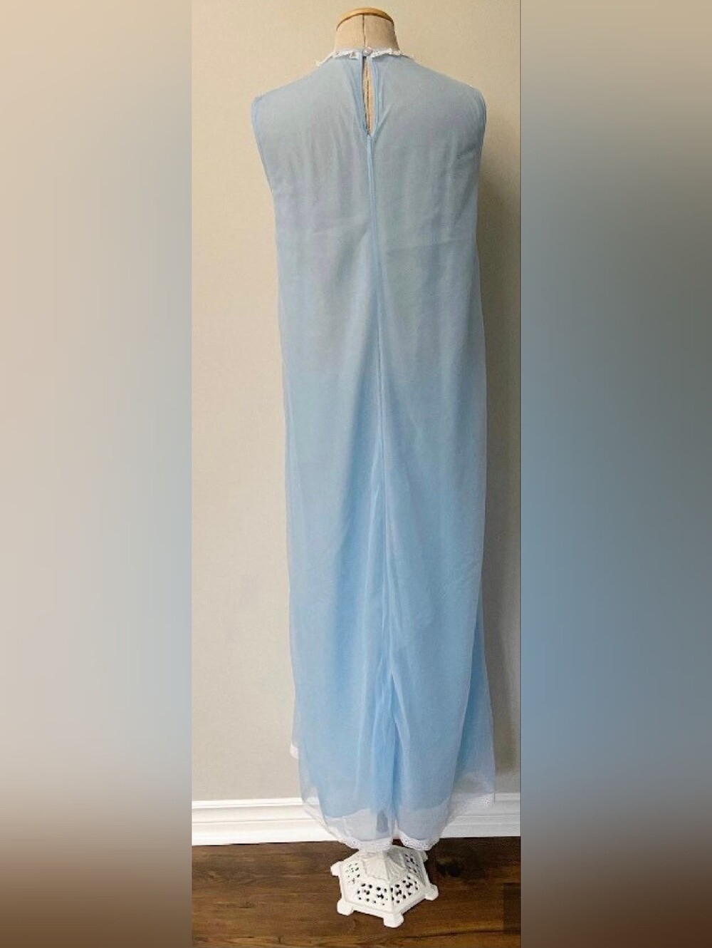 🩵VTG 60s Periwinkle Blue Sheer Long Nightgown Sleepwear Bombshell Pinup Style - Picture 5 of 9